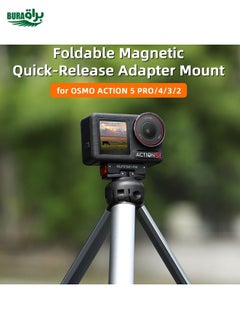 BURAQ For DJI Osmo Action 5 Pro / 4 / 3 Sunnylife Foldable Magnetic Quick Release Mount Action Camera Selfie Stick Tripod Adapter Cam Stand (Black)  - Image 5