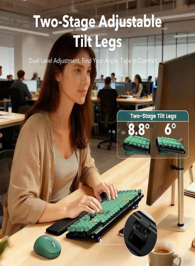 SABLUTE Wireless Keyboard and Mouse Combo-Round Keycaps, Full-Size Retro Typewriter Keyboard with Detachable Wrist Rest, Sleep Mode & Tilt Legs, 2.4GHz Cordless Connection for Mac/Windows/PC (Black & Green) - Image 3