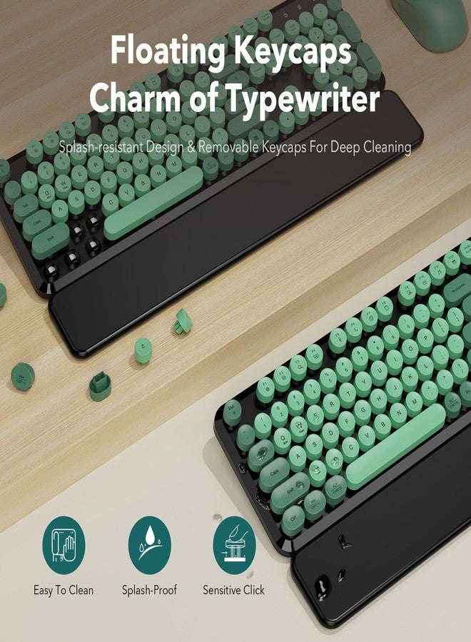 SABLUTE Wireless Keyboard and Mouse Combo-Round Keycaps, Full-Size Retro Typewriter Keyboard with Detachable Wrist Rest, Sleep Mode & Tilt Legs, 2.4GHz Cordless Connection for Mac/Windows/PC (Black & Green) - Image 4