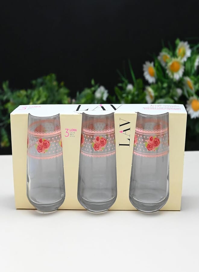 LAV LORA Glass / 480 cc - 16.25 OZ / 3 Pcs/Elegant design, Trusted Brand, attractive shape of Water, Soft Drink, smoothies, Juices, Cocktails/High Quality Materials