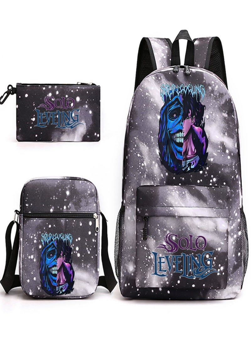 Solo leveling Children Backpack Schoolbag Teen Student School Book bag with Lunch Box Pen Case 3 in 1 for Kids