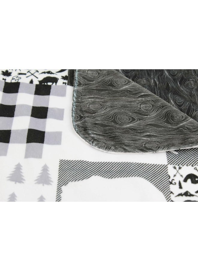 Dear Baby Gear Bears Deluxe Baby Blanket - Reversible Minky, Milestone & Newborn Gifts for Girls and Boys - Plaid,Bears, Moose, Mountains, Woodgrain Faux Quilt - Black Woodgrain Minky - 40" x 30" - Image 4