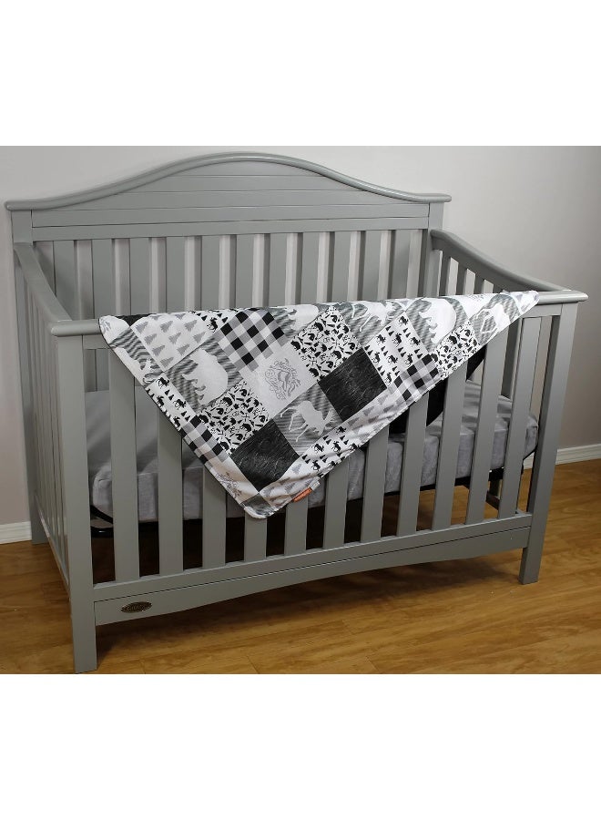 Dear Baby Gear Bears Deluxe Baby Blanket - Reversible Minky, Milestone & Newborn Gifts for Girls and Boys - Plaid,Bears, Moose, Mountains, Woodgrain Faux Quilt - Black Woodgrain Minky - 40" x 30" - Image 3