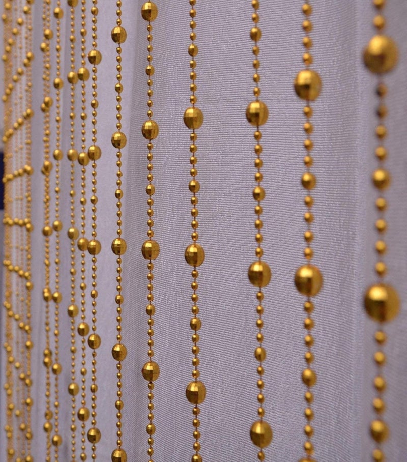 Pindia 7Ft Fancy Round Sparkling Plastic Strings Bead Hanging Curtain Golden Door Window String Beads Thread Sheer Rod Room Hanging Golden 7 X 35 FT - Image 2