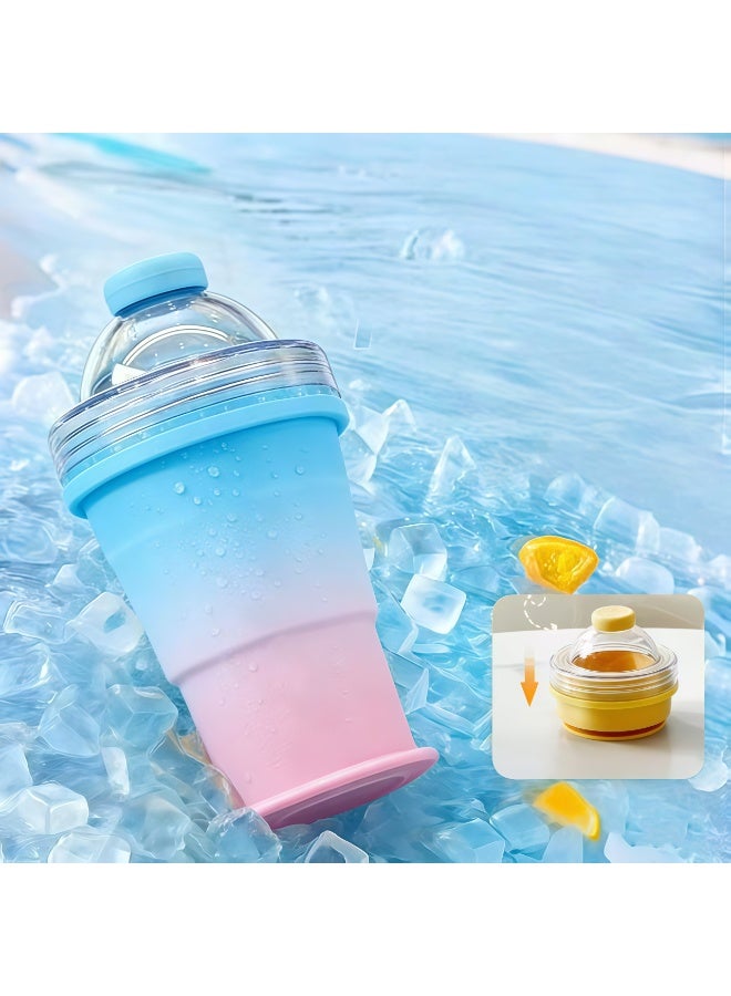 NICE New Folding Ice Ball Cup, 3-in-1 Press Type Quick Ice Maker Cup, Portable Mini Silicone Ice Cube Mold Bottle, Reusable Foldable Summer Cold Drink Water Cup for Outdoor Home Travel(Colorful) - Image 3