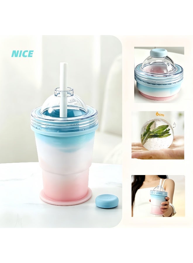 NICE New Folding Ice Ball Cup, 3-in-1 Press Type Quick Ice Maker Cup, Portable Mini Silicone Ice Cube Mold Bottle, Reusable Foldable Summer Cold Drink Water Cup for Outdoor Home Travel(Colorful) - Image 1