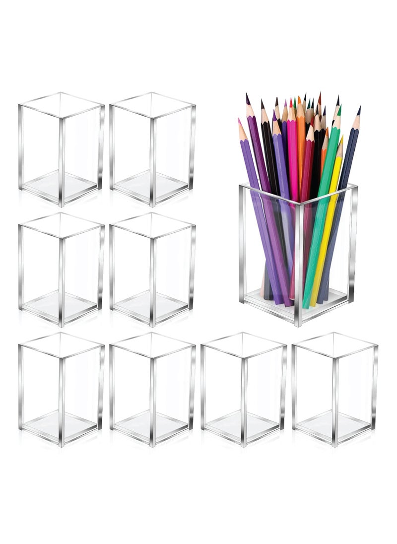 SMARTPOINTS 10 Pack Clear Acrylic Pen Holder Makeup Brush Holder Desktop Pencil Organizer Acrylic Pencil Cup Stationery Office Organizer Accessory for Office School Makeup Desk  - Image 1