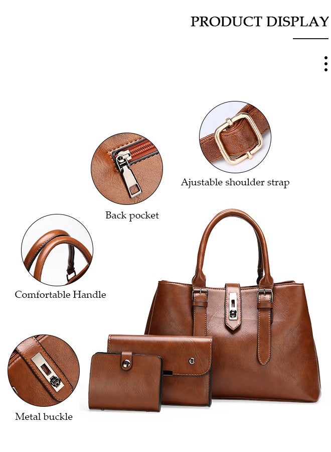 DUNISO 3 Pieces Shoulder Bag Set for Women Multipurpose Faux Leather Vintage Crossbody Bag Clamshell Design Small Purse Mini Card Holder for Ladies Fashion Travel Tote Bag Handbags - Image 3