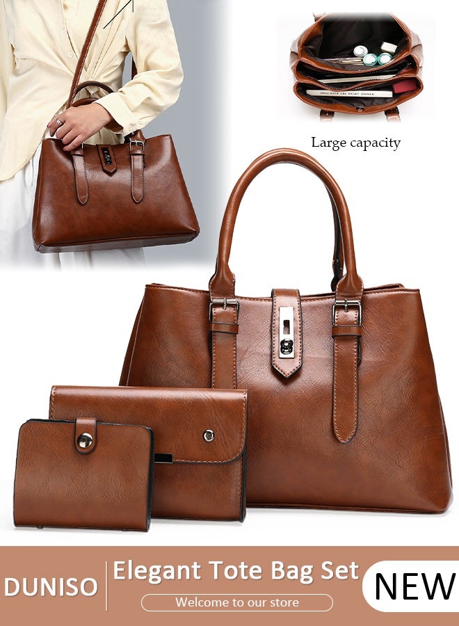 DUNISO 3 Pieces Shoulder Bag Set for Women Multipurpose Faux Leather Vintage Crossbody Bag Clamshell Design Small Purse Mini Card Holder for Ladies Fashion Travel Tote Bag Handbags - Image 1