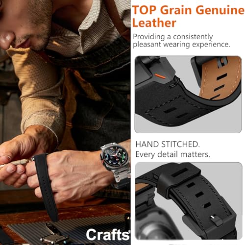 WINGLE Leather Band for Samsung Galaxy Watch Ultra Bands 47mm 2025/2024 Men Wide Rugged Top Grain Genuine Leather Strap with Metal Connector Armor Classy Casual Business Galaxy Watch Ultra Band, Black - Image 5