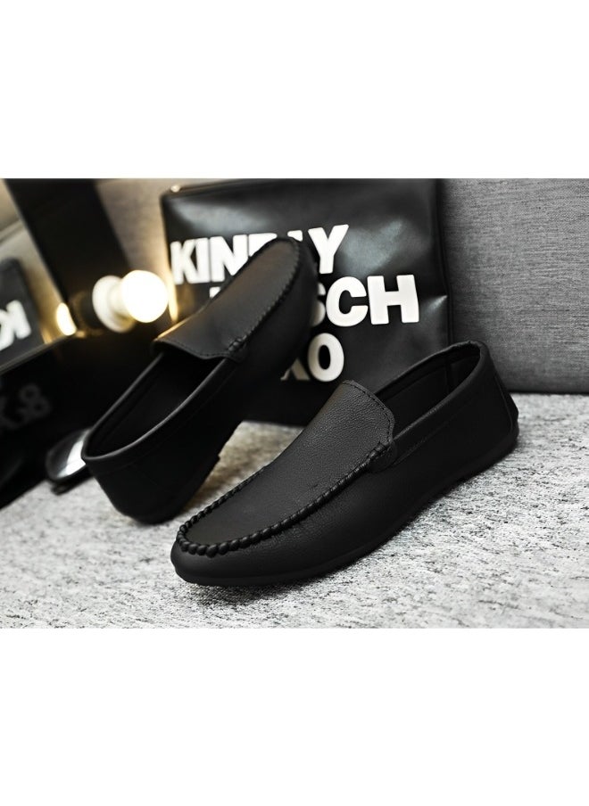 HALAMODO - Men's High Quality Genuine Leather Casual Loafers Breathable Driving Shoes Fashionable Slippers - Image 1