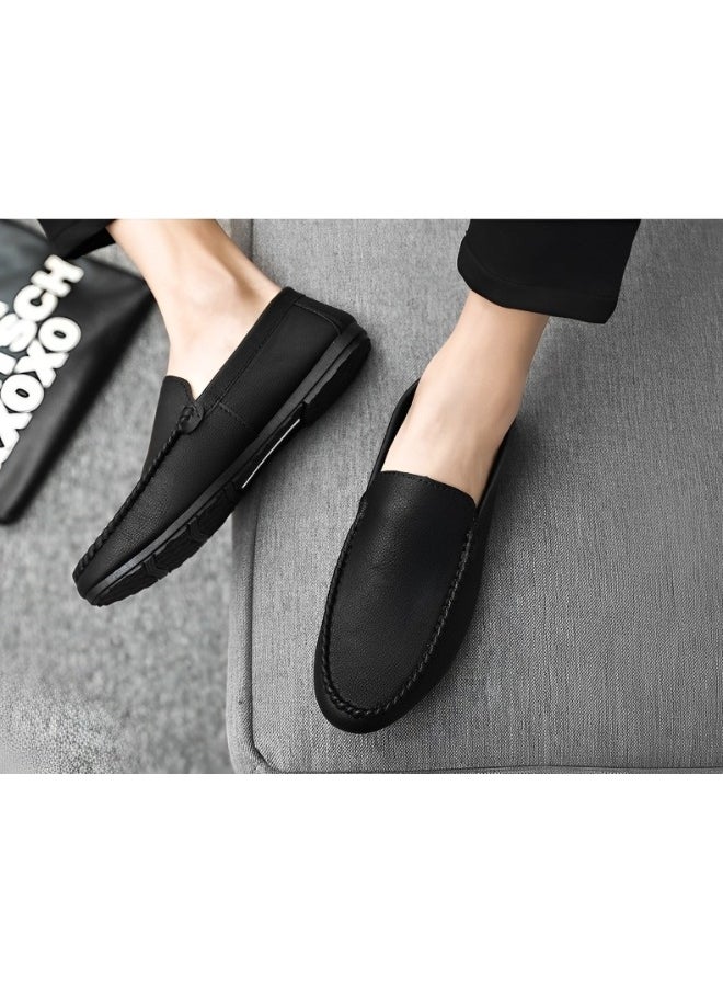 HALAMODO - Men's High Quality Genuine Leather Casual Loafers Breathable Driving Shoes Fashionable Slippers - Image 1