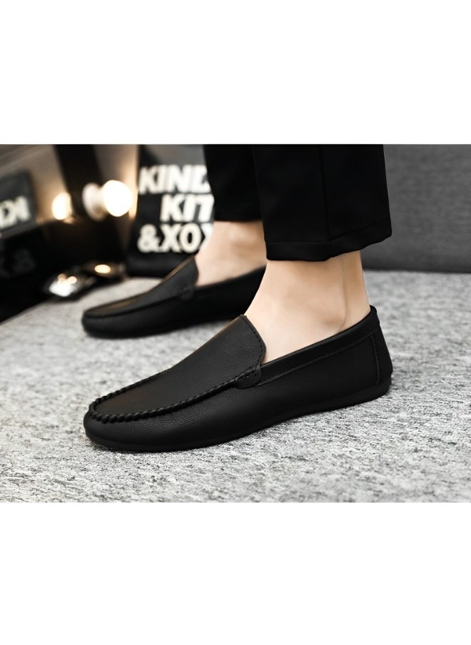 HALAMODO - Men's High Quality Genuine Leather Casual Loafers Breathable Driving Shoes Fashionable Slippers - Image 1
