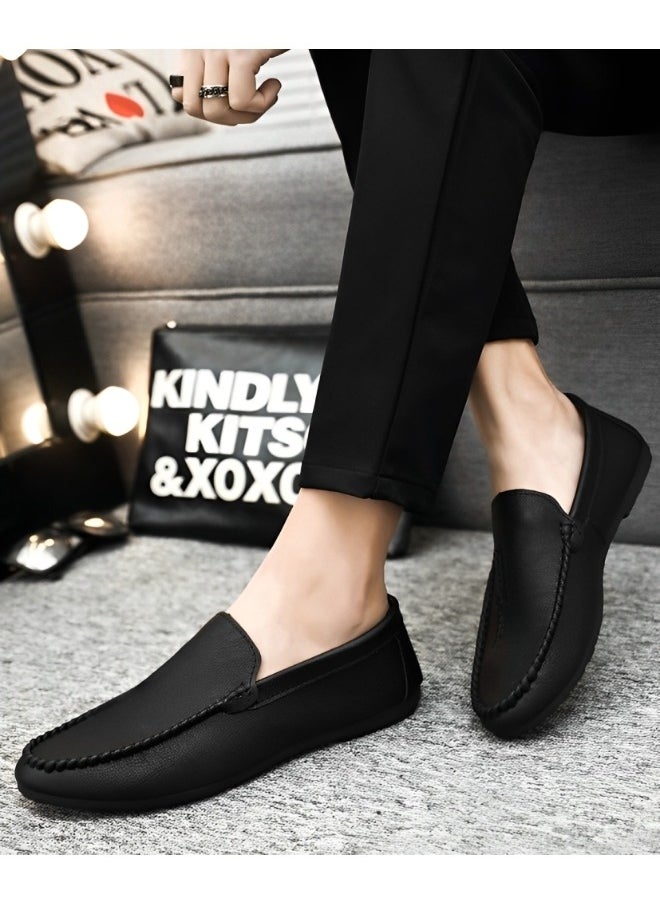 HALAMODO - Men's High Quality Genuine Leather Casual Loafers Breathable Driving Shoes Fashionable Slippers - Image 1