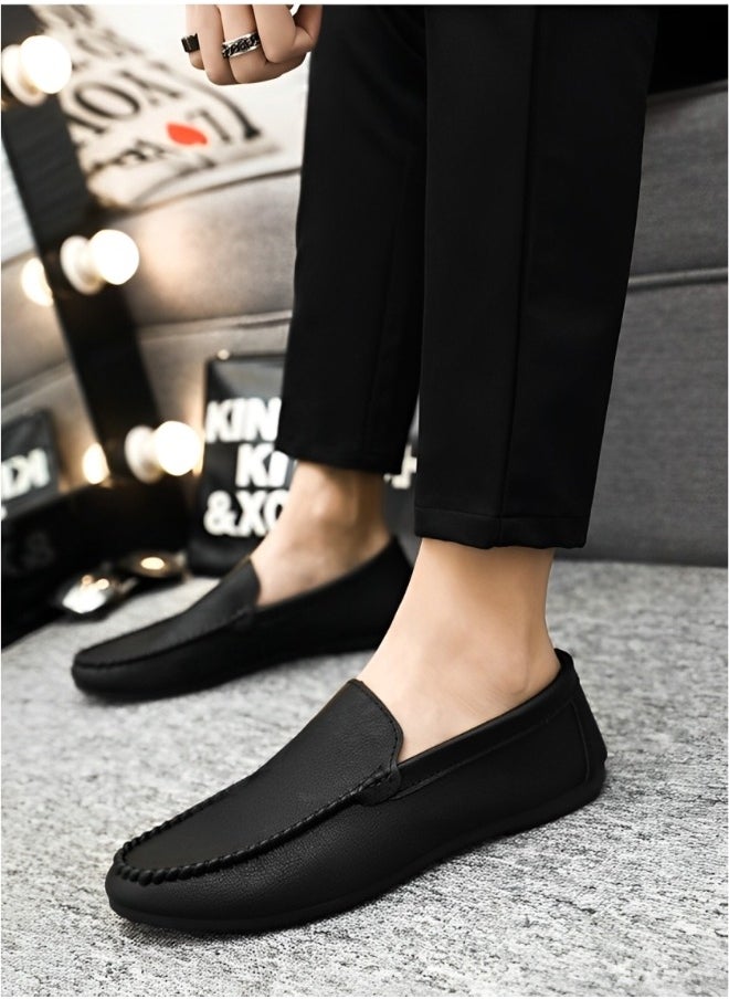 HALAMODO - Men's High Quality Genuine Leather Casual Loafers Breathable Driving Shoes Fashionable Slippers - Image 1
