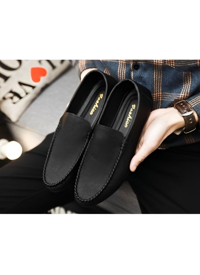 HALAMODO - Men's High Quality Genuine Leather Casual Loafers Breathable Driving Shoes Fashionable Slippers - Image 1