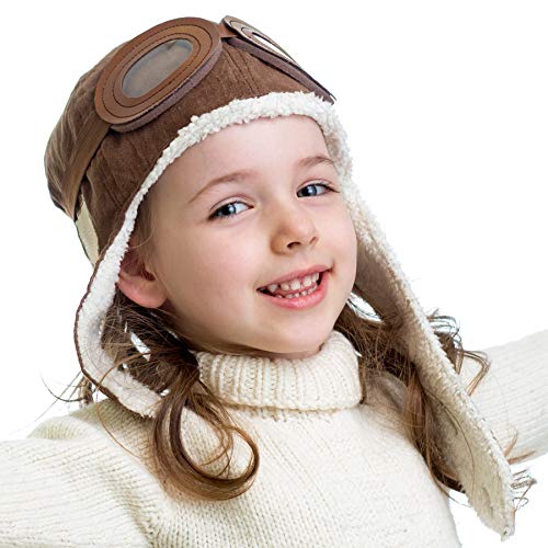 Happy Will Baby Pilot Hat Warm Aviator Cap with Earflaps Unisex Kids Fleece Winter Protect Beanie Hat for Kids Boys(Brown) - Image 1