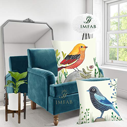 IM FAB Canvas Cotton Multicolour Sparrow Design Printed Cushion Cover - 24X24 inches ( Set of 2 Pcs ) - Image 1