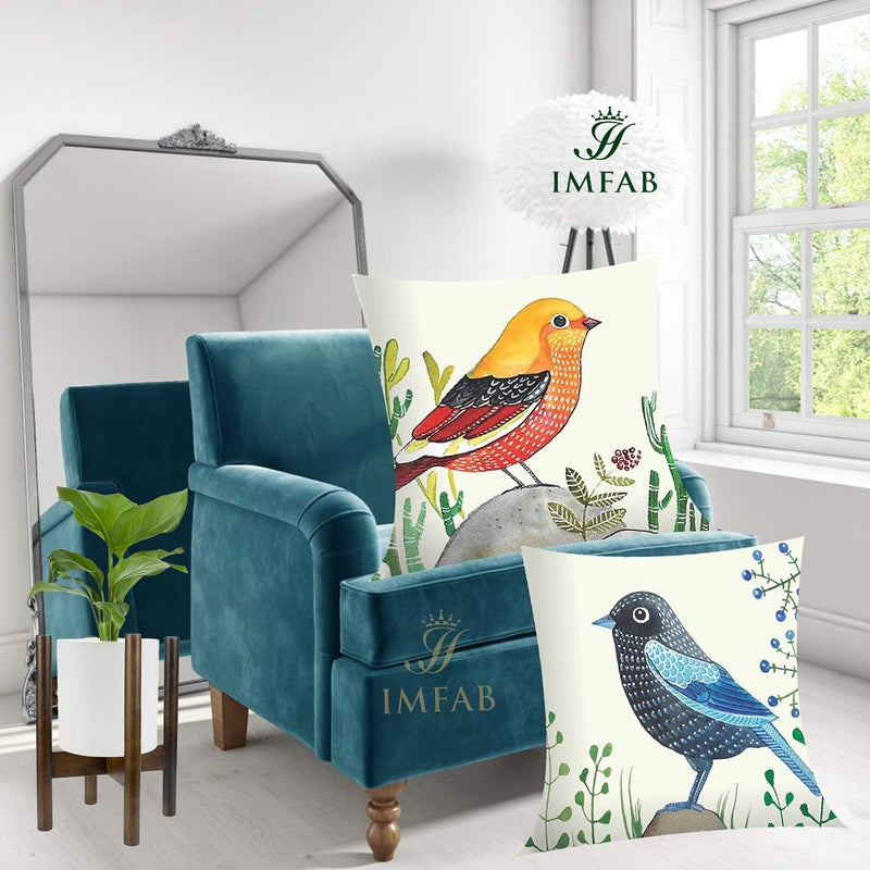 IM FAB Canvas Cotton Multicolour Sparrow Design Printed Cushion Cover - 24X24 inches ( Set of 2 Pcs ) - Image 5