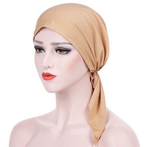 DancMolly Summer Chemo Scarf Lightweight Silky Beanie Ruffle Cap Cancer Headwear for Womens (Khaki) - Image 2