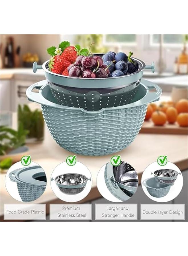 ميكسد 4-1 كولاندر مع مجموعة وعاء خلط - مصافي المطبخ ، مصافي الأغذية والكولاندر ، مصافي المعكرونة ، مصافي الأرز ، منظف الفواكه ، غسيل الخضروات ، سلطة الدوار ، شقة u0026 الأساسيات المنزلية (الأزرق) - Image 1