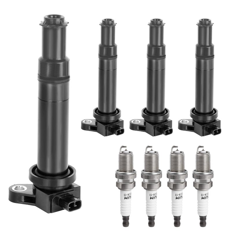 Ignition Coil Packs Spark Plugs Fit for 16L 16 Hyundai Accent Kia Rio 5 Rio5 2006 2007 2008 2009 2010 2011 UF499 C1543 Set of 4