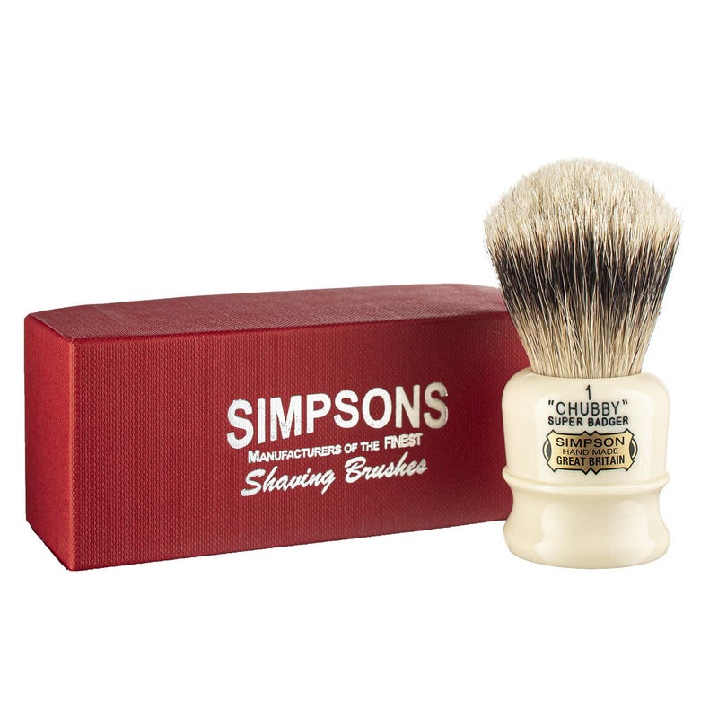 Simpson Shaving Brushes Simpsons Chubby 1 Super Shaving Brush - CH1 Super High Density Knot, Hand-Turned Ivory Handle Simpson Shaving Brushes - Wet Shave Deluxe Thick & Luxurious Lather Handle Dense & Extra Soft Bristles - Image 2