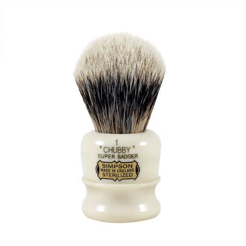 Simpson Shaving Brushes Simpsons Chubby 1 Super Shaving Brush - CH1 Super High Density Knot, Hand-Turned Ivory Handle Simpson Shaving Brushes - Wet Shave Deluxe Thick & Luxurious Lather Handle Dense & Extra Soft Bristles - Image 1
