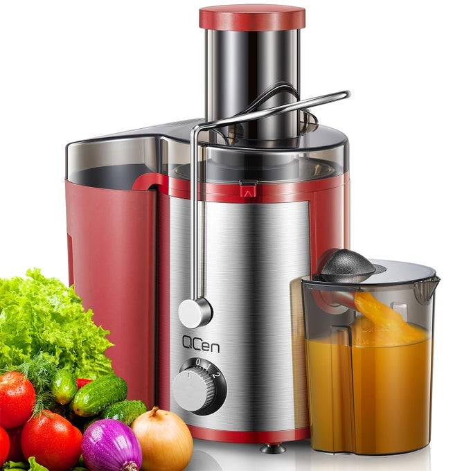 JUICER MACHINE 800W CENTRIFUGAL JUICER EXTRACTOR WITH WIDE MOUTH 3 FEED CHUTE FOR FRUIT VEGETABLE EASY TO CLEAN STAINLESS STEEL BPAFREE RED