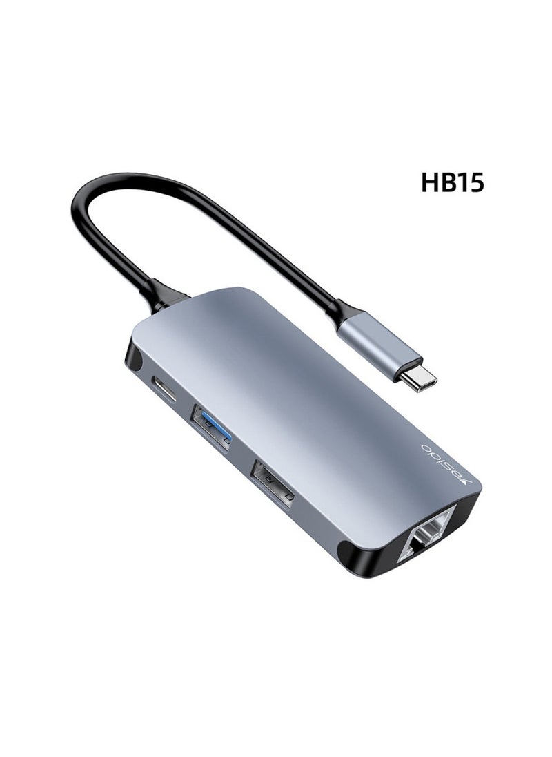 قاعدة إرساء محول USB Type-C من يسيدو HB15 USB Type-C 6 في 1 لشاشات اللابتوب التي تعمل بنظام Windows من النوع C - رمادي