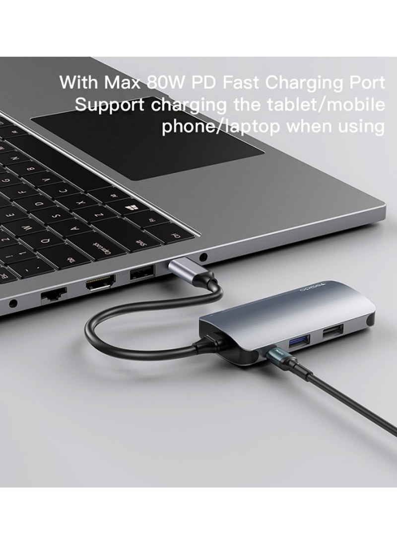 قاعدة إرساء محول USB Type-C من يسيدو HB15 USB Type-C 6 في 1 لشاشات اللابتوب التي تعمل بنظام Windows من النوع C - رمادي