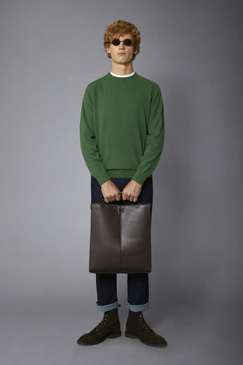 Men's crew neck wool blend lambswool - Green