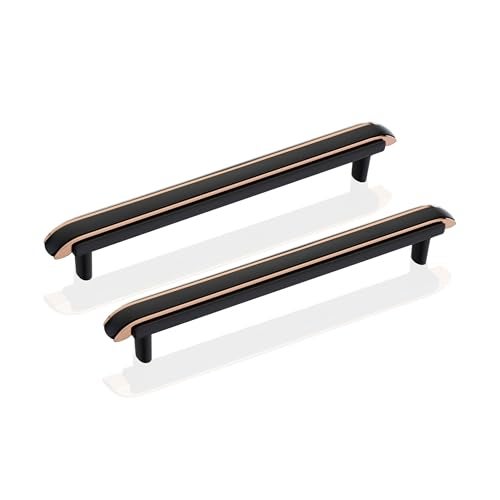 LAPO 2 Piece 6 Inch Drawer Handle for Kitchen Cabinets, Cupboards, Drawers – Black Rose Gold Finish Pull Handle for Modern Furniture (Pack of 2) - Image 1