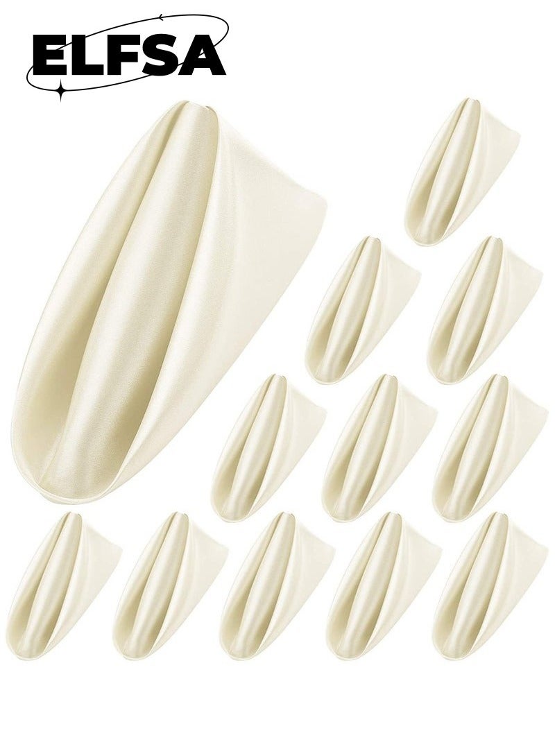 ELFSA Satin Napkins Square Table Napkins 10 Pcs 17x17" Soft Dinner Napkins Elegant Silk Napkins for Dinner Wedding Parties Soft Smooth Fabric Washable Napkins for Parties Weddings and Dinners (Ivory) - Image 1