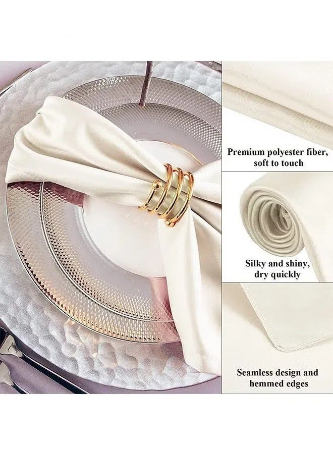 ELFSA Satin Napkins Square Table Napkins 10 Pcs 17x17" Soft Dinner Napkins Elegant Silk Napkins for Dinner Wedding Parties Soft Smooth Fabric Washable Napkins for Parties Weddings and Dinners (Ivory) - Image 3