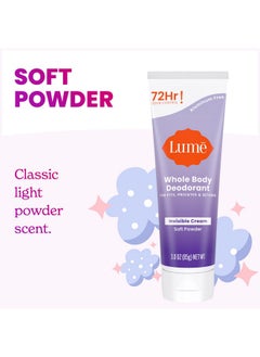 Lume Lume Whole Body Deodorant - Invisible Cream Tube - 72 Hour Odor Control - Aluminum Free, Baking Soda Free, Skin Safe - 3.0 ounce (Pack of 2) (Soft Powder)  - Image 4