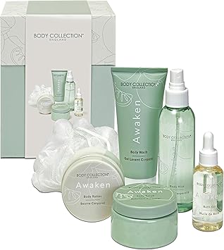 Body Collection Awaken Skincare Gift Box Body Butter Scrub Bath Oil Wash Mist Sponge Lime Basil Mandarin Fragrance 100 Vegan CrueltyFree Luxury Pampering Gift Set for Her - Image 1