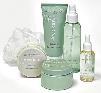 Body Collection Awaken Skincare Gift Box Body Butter Scrub Bath Oil Wash Mist Sponge Lime Basil Mandarin Fragrance 100 Vegan CrueltyFree Luxury Pampering Gift Set for Her - Image 4