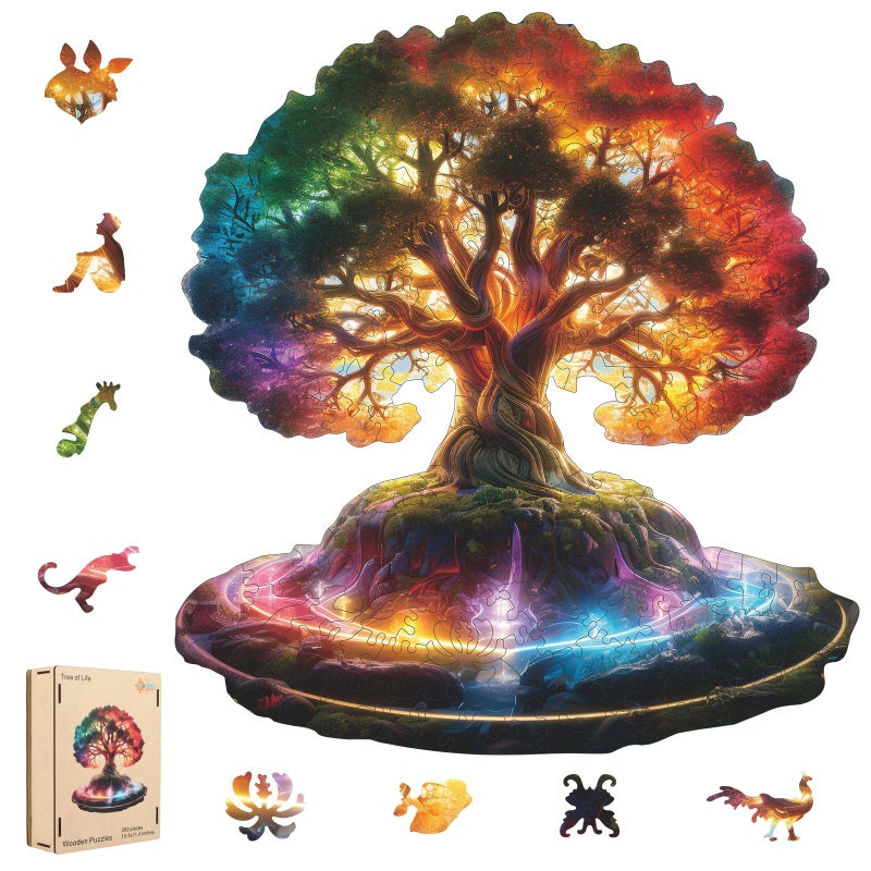 MEATRN Glowing Tree of Life Wooden Puzzles 200 Pieces Fantasy Forest Nature Landscape Irregular Shape Wood Jigsaw Puzzle for Adults Educational Puzzles for Family Game 105x114 in - Image 3