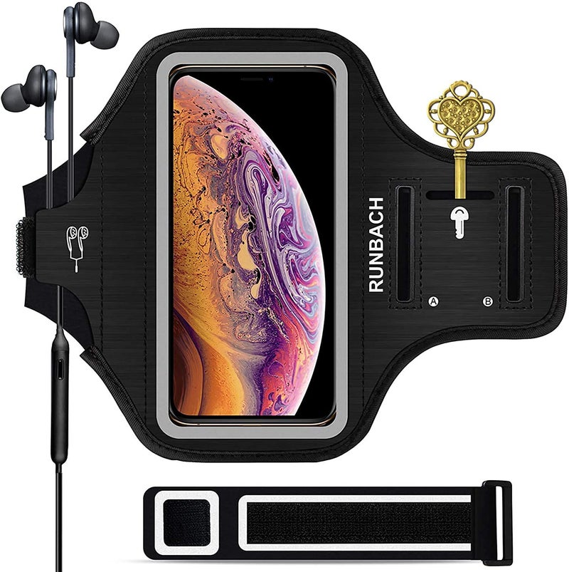 RUNBACH Armband for iPhone 16 Pro Max/16 Plus/15 Pro Max/15 Plus/iPhone 14 Pro Max/14 Plus/13 Pro Max/12 Pro Max/11 Pro Max/Xs Max,Running Exercise Arm Band with Card Slot for iPhone Max (Black) - Image 1