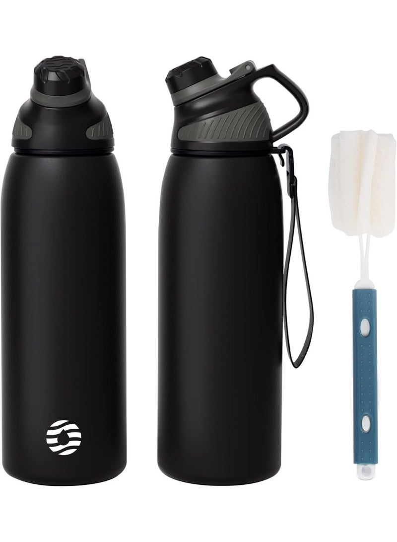 FjBottle Stainless Steel Water Bottle 1L with Magnetic Lid, BPA Free Insulated Water Bottle, Sports Metal Water Bottle Hot&Cold Drinks Vacuum Flask Leak-Proof for Gym, Work, Travel - Image 1