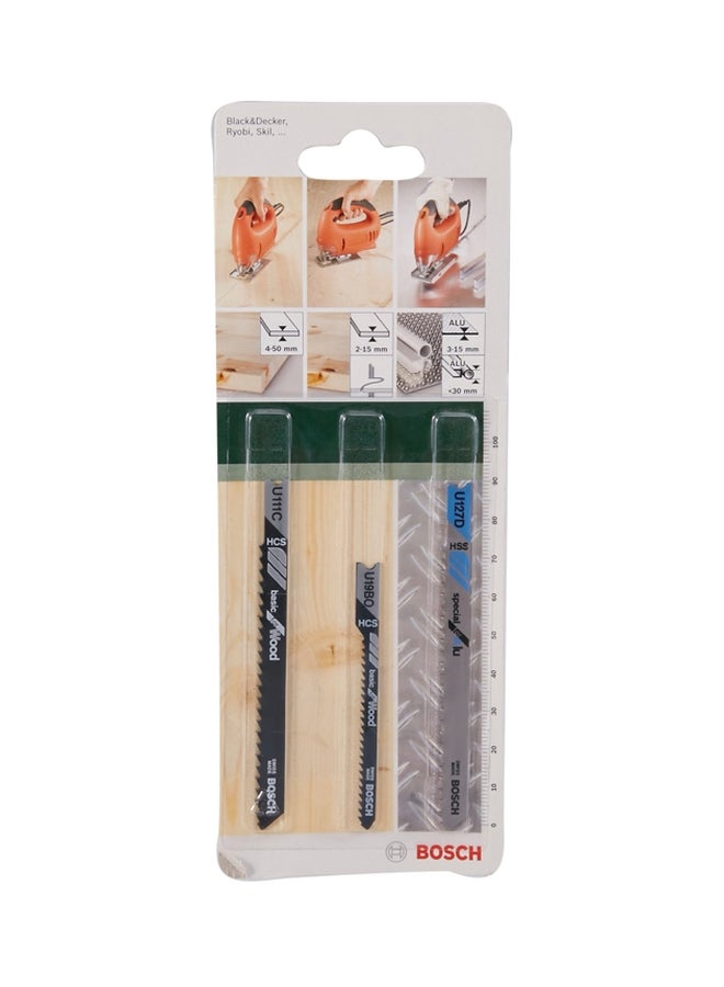 3-Piece Jigsaw U-Shank Blade Set Black/Silver