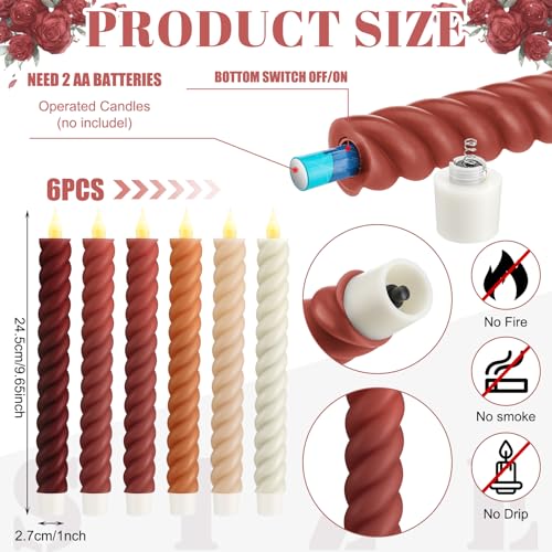 Baquler 6 Pcs Fall Flameless Taper Candle Twisted LED 965 Inch Fall Taper Candles Battery Operated Twisted Candlesticks for Thanksgiving Harvest Wedding Birthday Home Party Dinner Fireplace Decor - Image 3