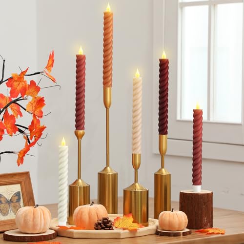 Baquler 6 Pcs Fall Flameless Taper Candle Twisted LED 965 Inch Fall Taper Candles Battery Operated Twisted Candlesticks for Thanksgiving Harvest Wedding Birthday Home Party Dinner Fireplace Decor - Image 1