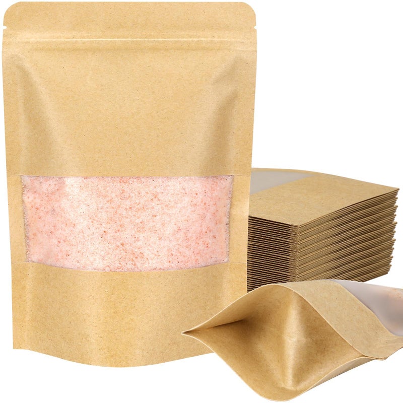 Blisstime Stand Up Pouches 50 Pack Kraft Paper Zip Lock Bags with Matte Window and Tear Notch Resealable Bags for Small Business Home Use 55 X 79 Inches