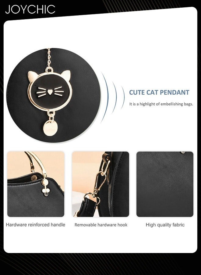 Joychic Korean Style Fashionable Girl Shell Bag Women Large Capacity Crossbody Bag Multi Pocket Shoulder Handbag with Lovely Cat Pendant for Travel Party Black - Image 4