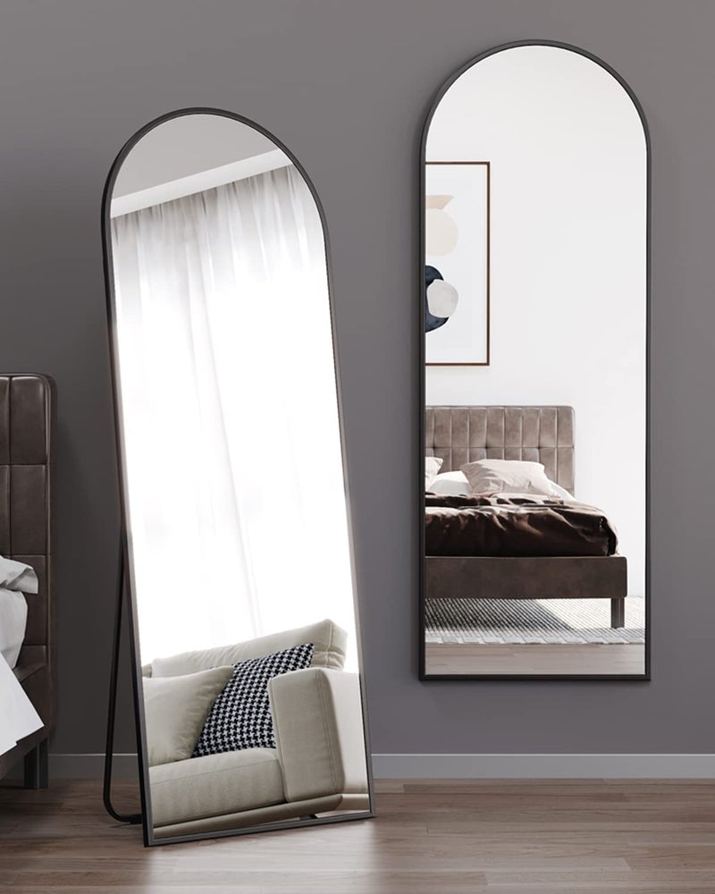 ITSRG Floor Mirror, Full Length Mirror with Stand, Arched Wall Mirror Full Length, Black Floor Mirror Freestanding, Wall Mounted for Bedroom, Black - Image 3