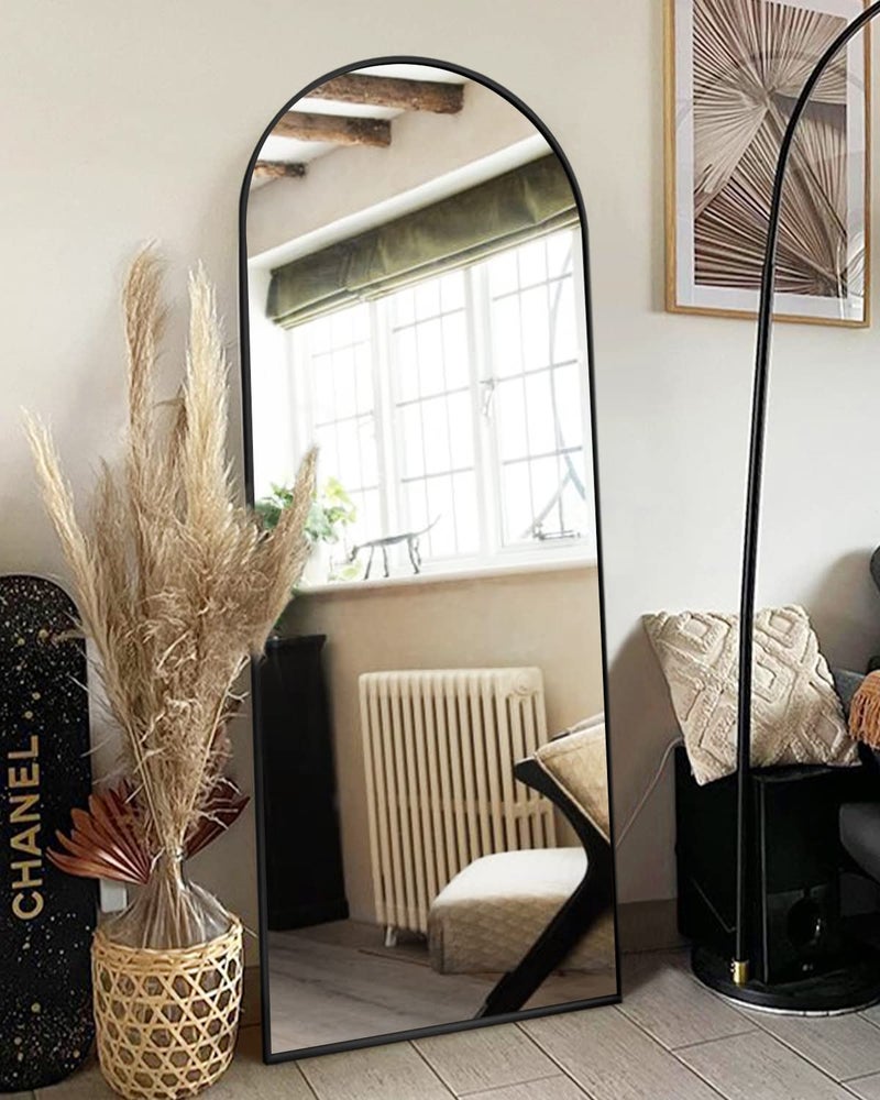 ITSRG Floor Mirror, Full Length Mirror with Stand, Arched Wall Mirror Full Length, Black Floor Mirror Freestanding, Wall Mounted for Bedroom, Black - Image 2