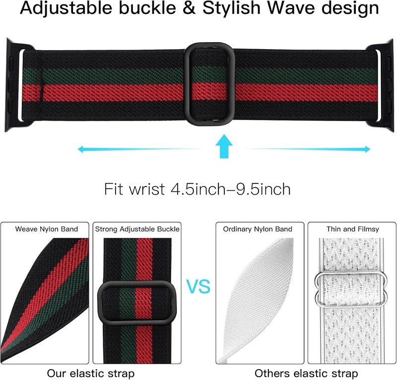 Lerobo Braided Band Compatible with Apple Watch Series 11 10 9 8 7 46mm 45mm 41mm Ultra SE 3 2 1 49mm Series 6 5 4 3 44mm 40mm 38mm 42mm Men iWatch Bands Women Stretchy Nylon Solo Loop Sport Strap - Image 3