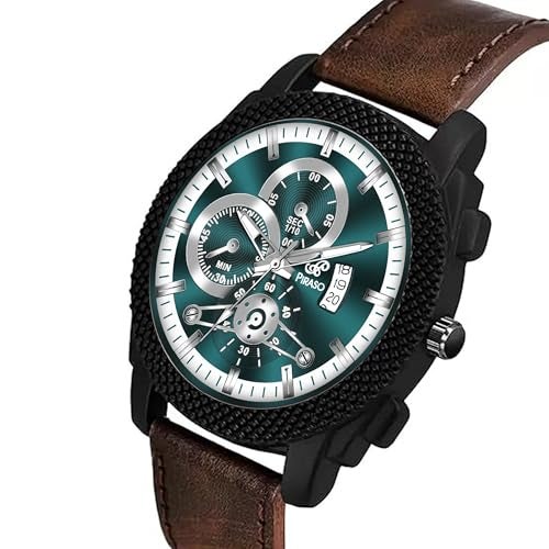 PIRASO Analog Watch Date Display Turquoise DIAL and Brown Strap Watch for Men & BOY - Image 2
